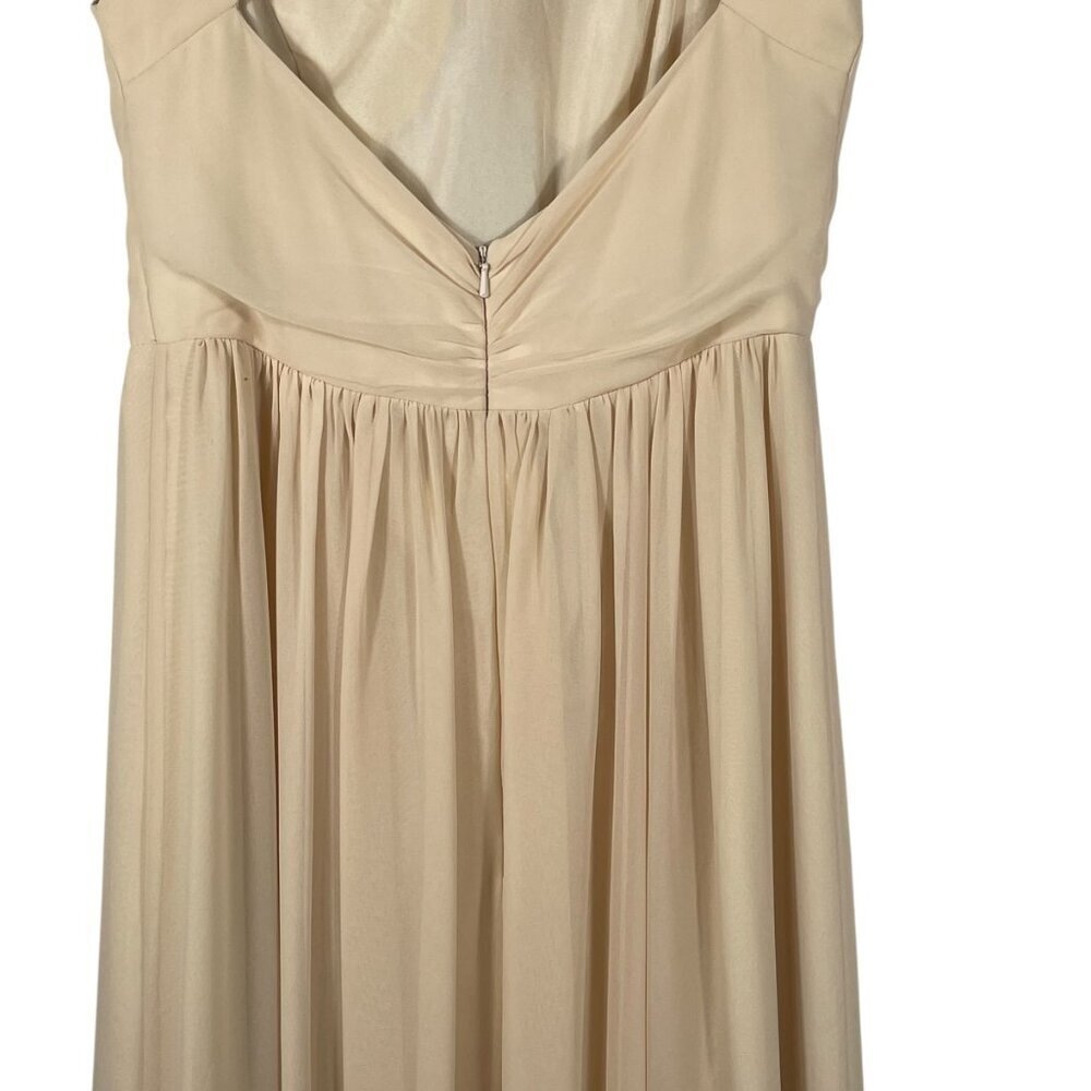 Jenny Yoo Champagne Ivory Pleated Chiffon Open Back Maxi Gown Size 2 - Picture 8 of 11
